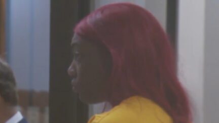 Amari Hendricks in court on Feb. 17, 2023, the day after she allegedly pulled out a gun on McDonald's employees for not immediately giving her a free cookie she believed she was owed. (Screenshot: WESH)